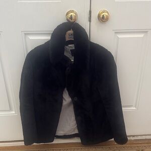 Banana Republic Black Faux Fur Pea Coat